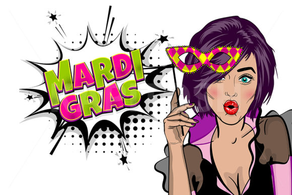 Download Pop Art Sexy Woman Hold Mask Mardi Gras - Premium Resources